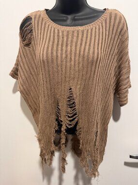 Love J Distressed Tan Knit Sweater • Size Large • NWT